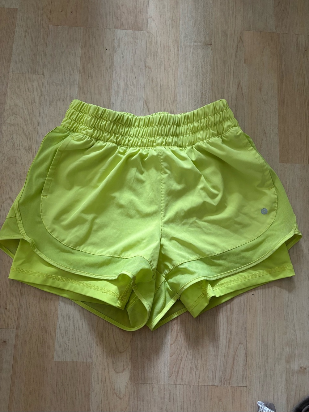 Women’s Neon Yellow Layered Athletic Running Shorts S